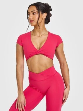 NWOT Oner Active Berry Bloom Twist-Front Crop Top